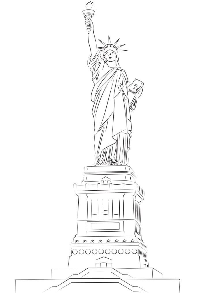 Desenho de Estátua da Liberdade para Imprimir Lápis de Cor e Pintar