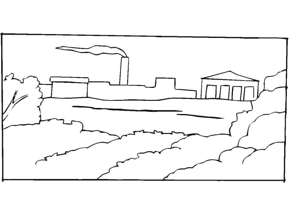 Desenho de Fábrica Grande para Colorir Pdf e Pintar
