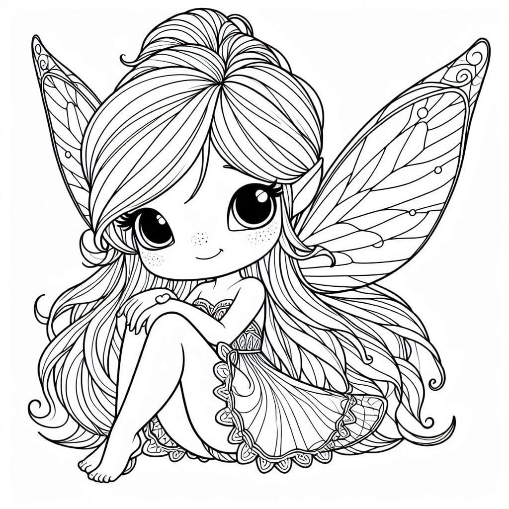 Desenho de Fada Adorável para Colorir e Pintar