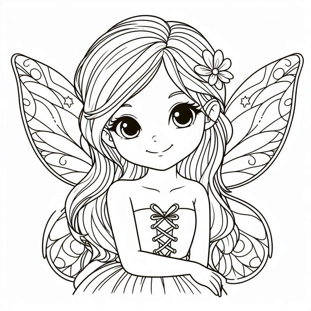 Desenho de Fada Bonita para Colorir e Pintar