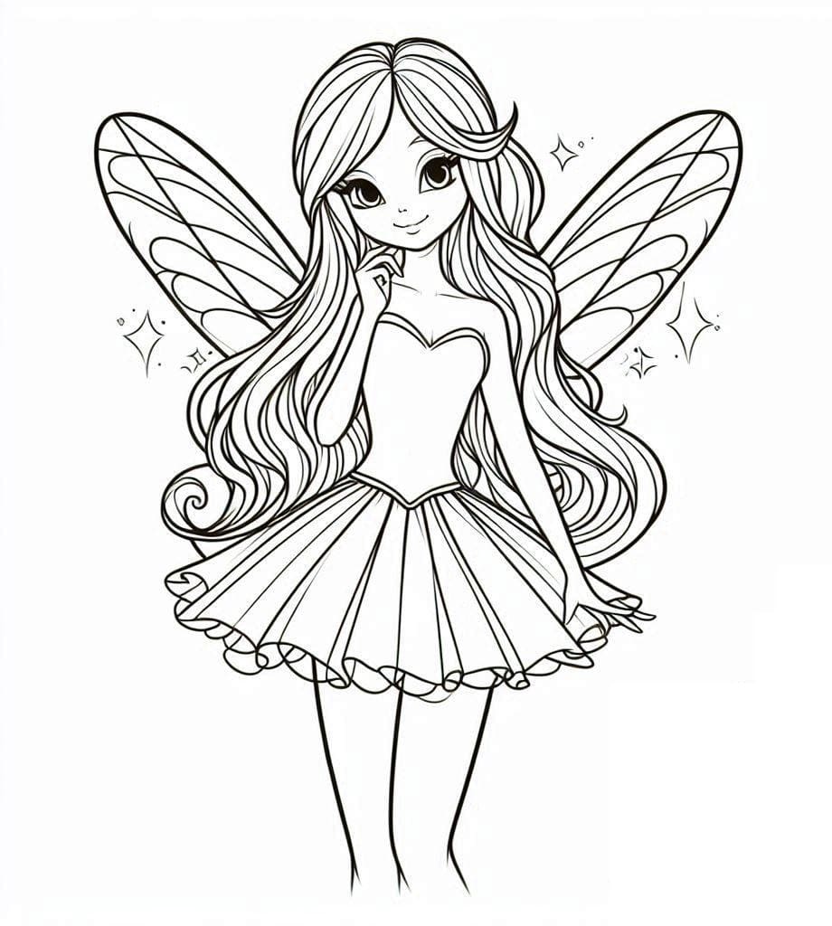 Desenho de Fada Muito Bonita para Colorir e Pintar