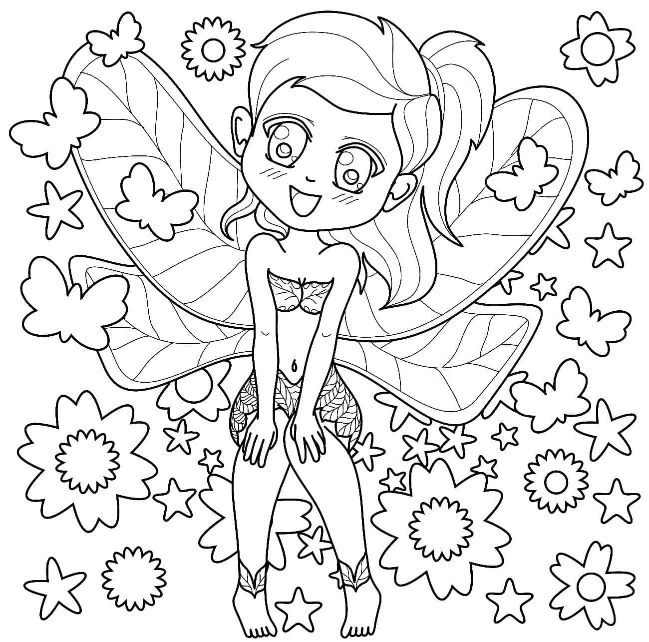 Desenho de Fada Muito Fofa para Colorir e Pintar