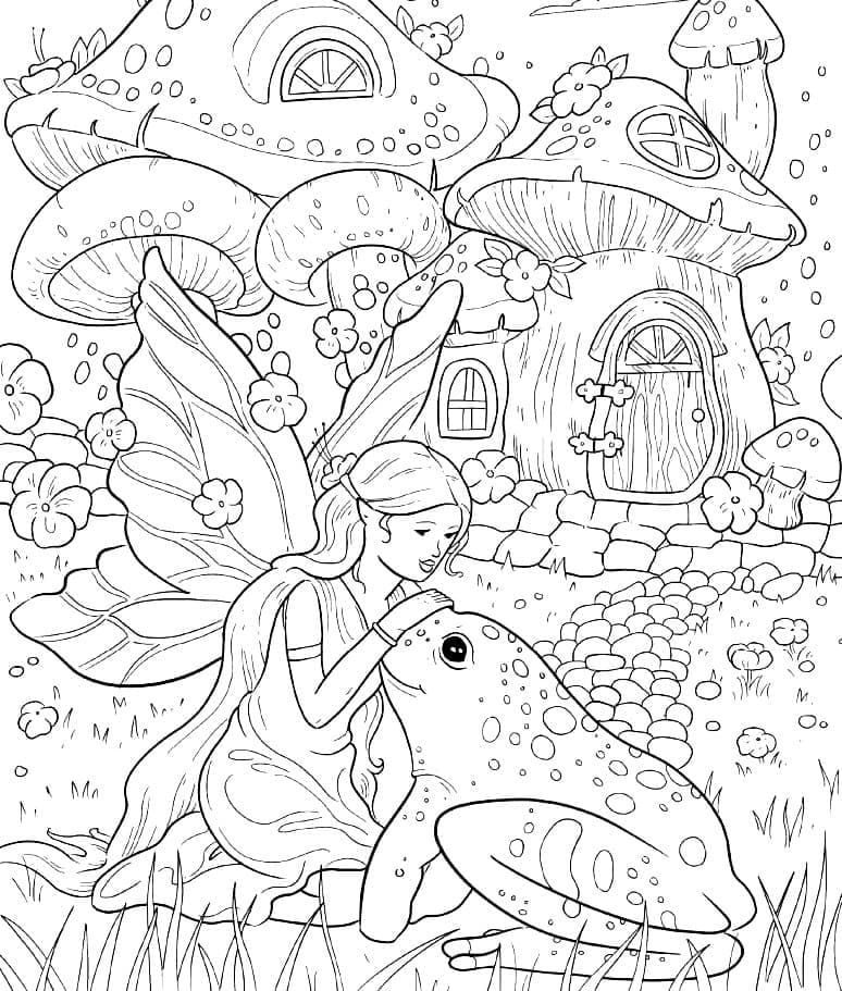 Desenho de Fada e Sapo para Colorir e Pintar