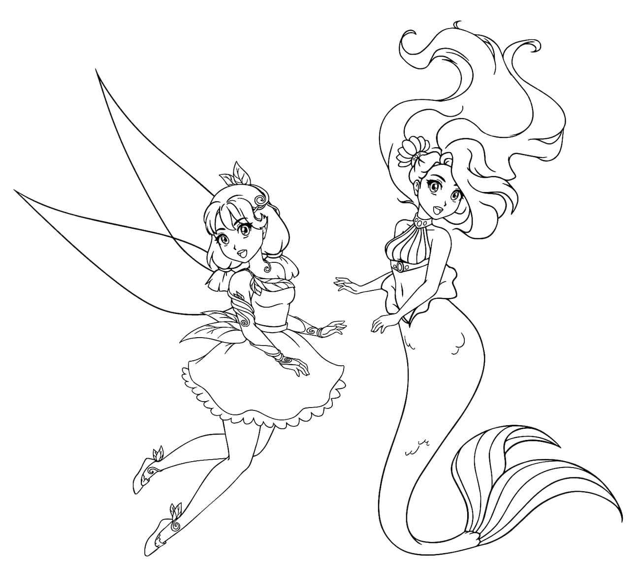 Desenho de Fada e Sereia para Colorir e Pintar