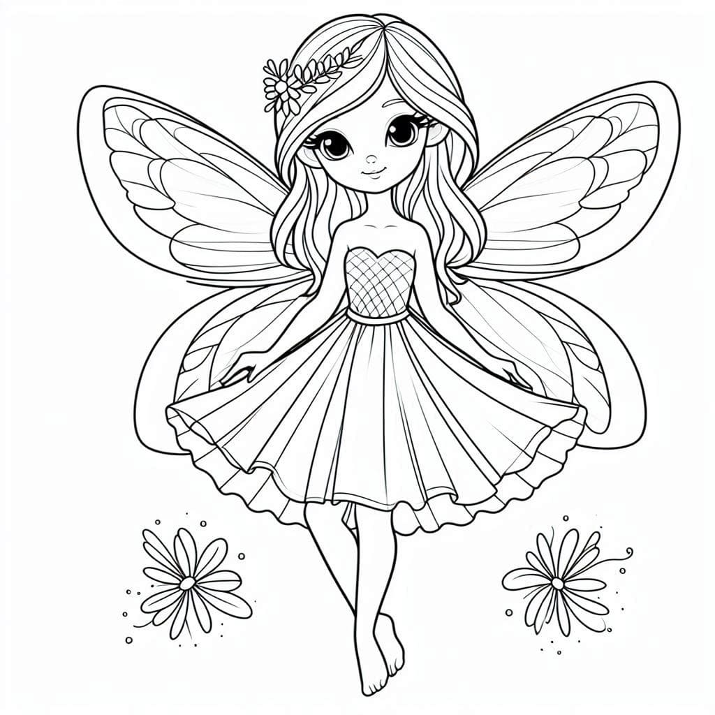 Desenho de uma Fada Adorável para Colorir e Pintar