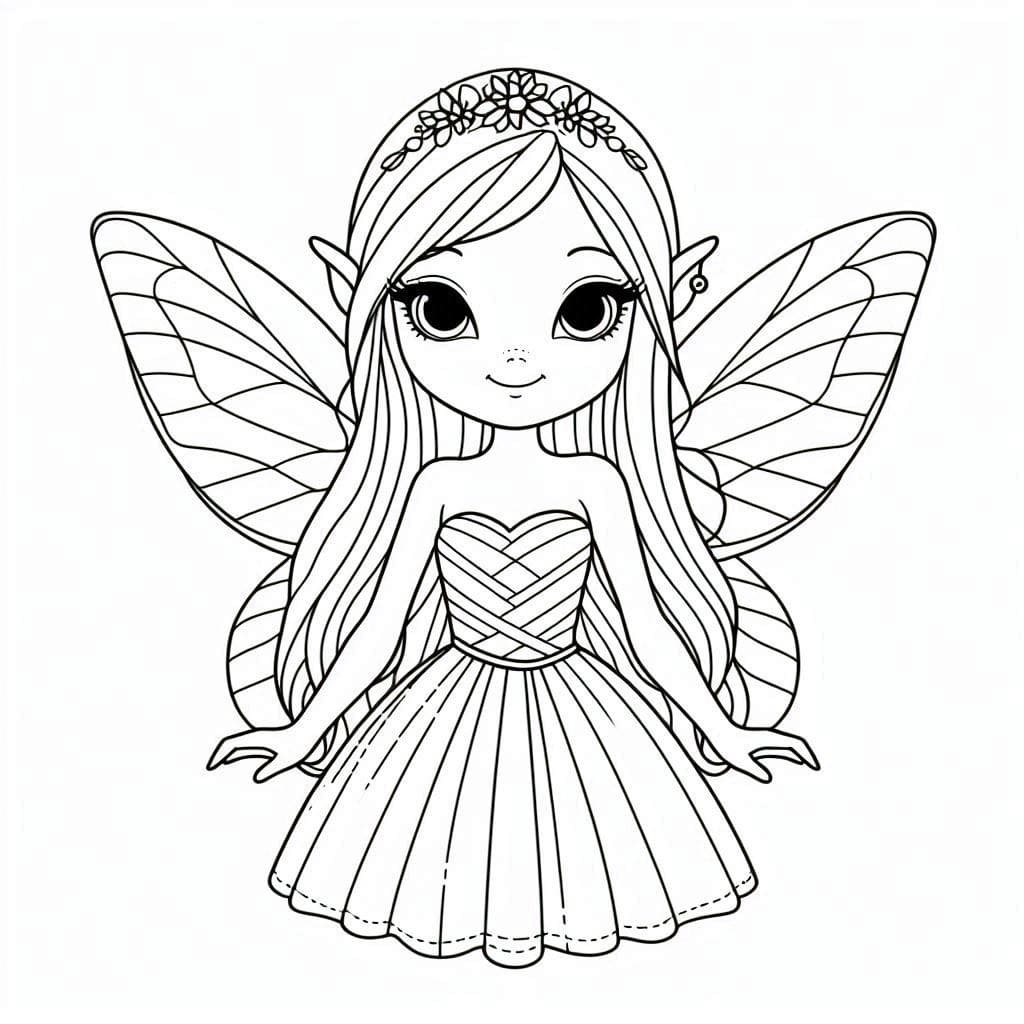 Desenho de uma Fada Bonita para Colorir e Pintar