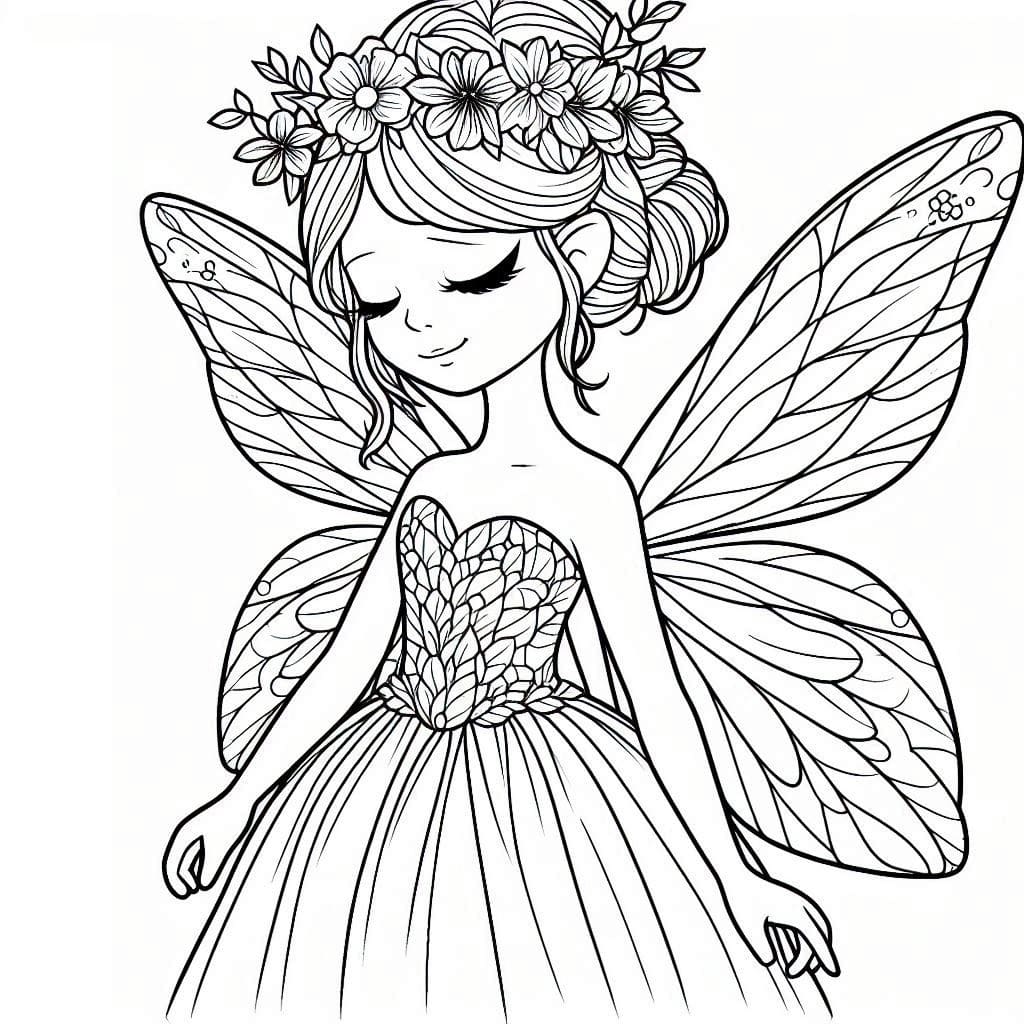 Desenho de uma Fada Feliz para Colorir e Pintar