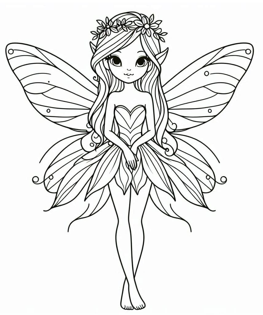 Desenho de uma Fada Muito Feliz para Colorir e Pintar