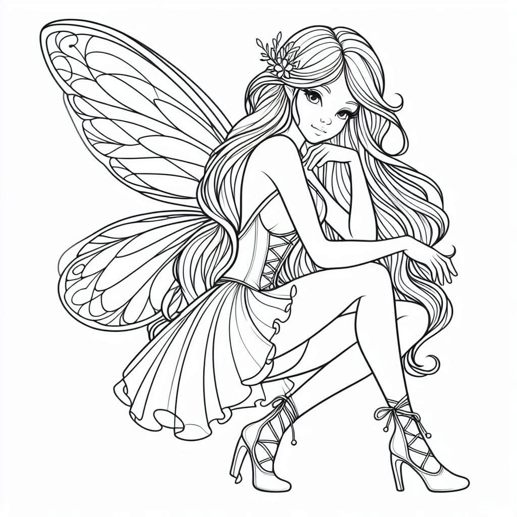 Desenho de uma Linda Fada para Colorir e Pintar