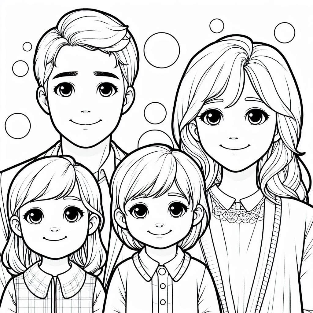 Desenho de Família Imprimível para Crianças para Colorir