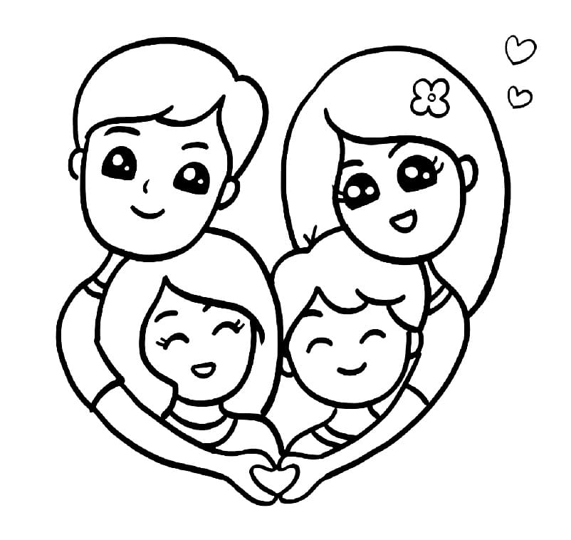 Desenho de Imprimível Família para Crianças para Colorir