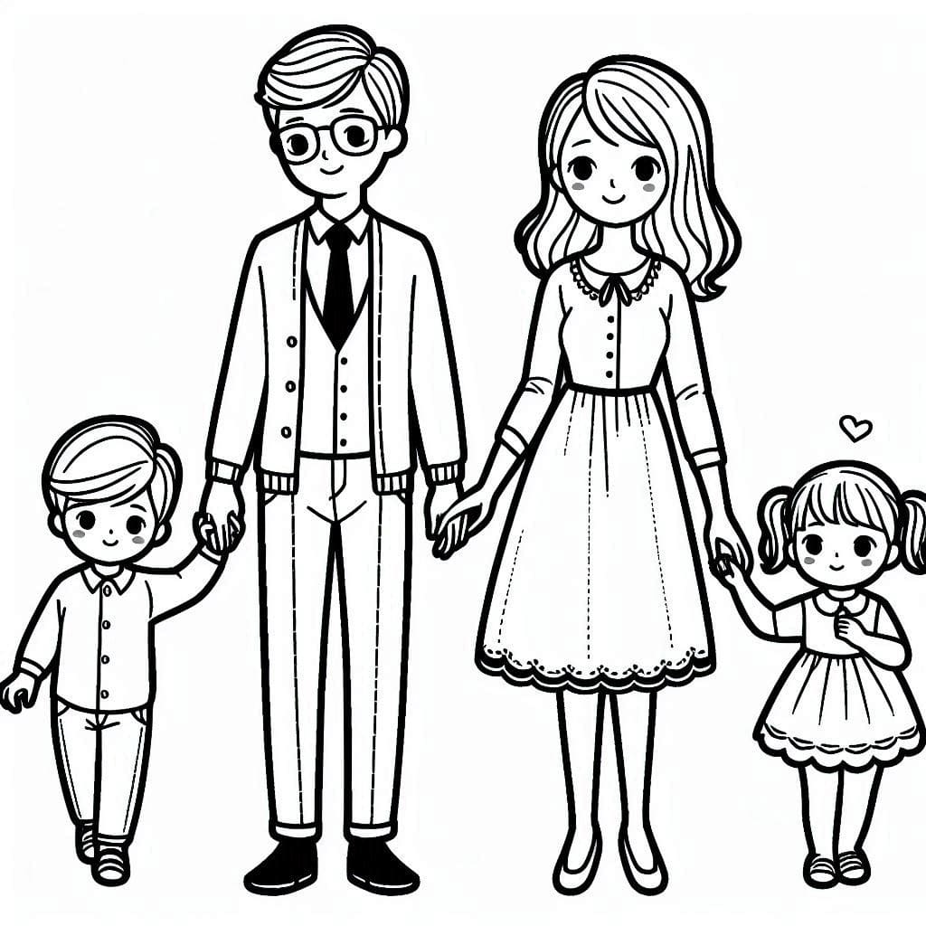 Desenho de uma Família para Colorir