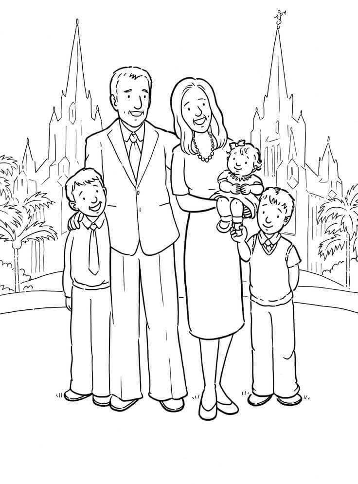 Desenho de Família Tirando uma Linda Foto para Colorir e Imprimir