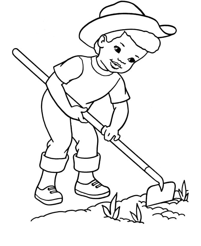 Desenho Pdf Garotinho na Fazendinha para Colorir e Pintar