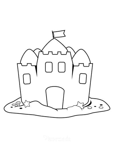 Desenho de Castelo de Areia para Crianças de 1 Ano para Colorir e Pintar