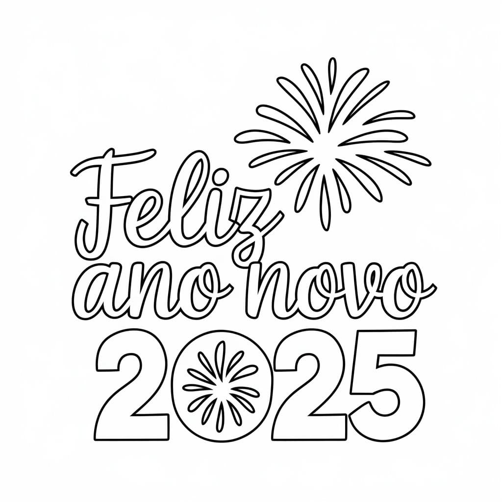 Desenho de Feliz Ano Novo 2025 para Crianças de 2 Ano para Colorir e Pintar