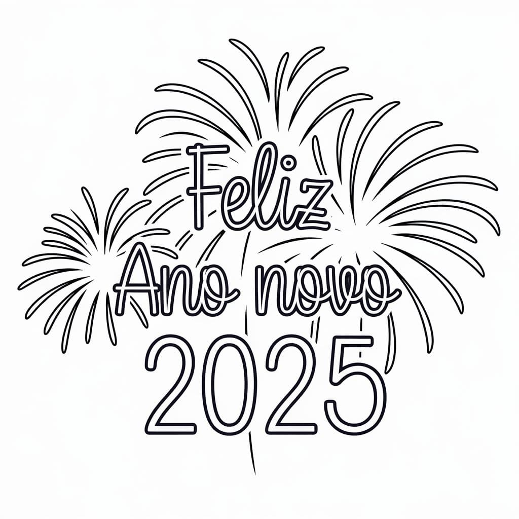 Desenho de Feliz Ano Novo 2025 para Crianças de 5 Ano para Colorir e Pintar