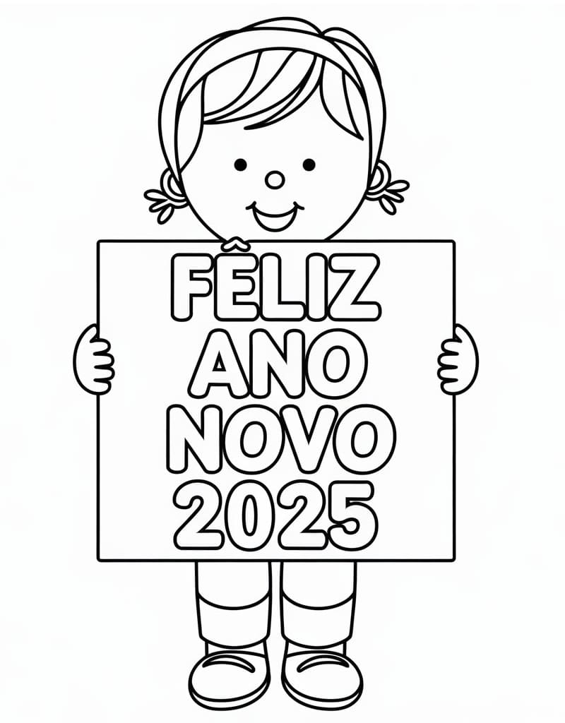 Desenho de Foto de Feliz Ano Novo 2025 para Colorir e Pintar