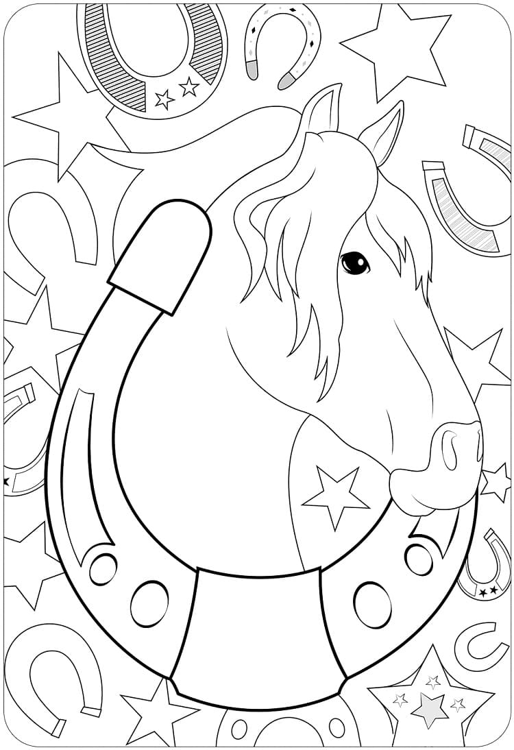 Desenho de Cavalo e Ferradura para Colorir e Pintar