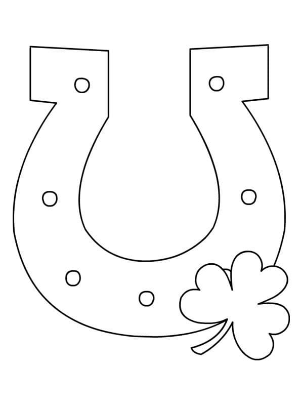 Desenho de Ferradura com Trevo de Três Folhas para Colorir e Pintar