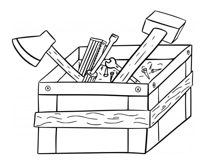 Desenho Caixa de Ferramentas de Madeira para Colorir e Pintar