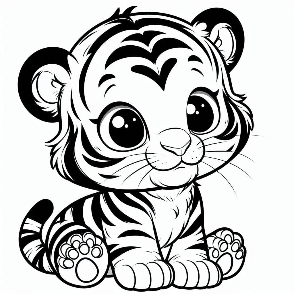 Desenho de Adorável Filhote de Tigre para Colorir e Pintar