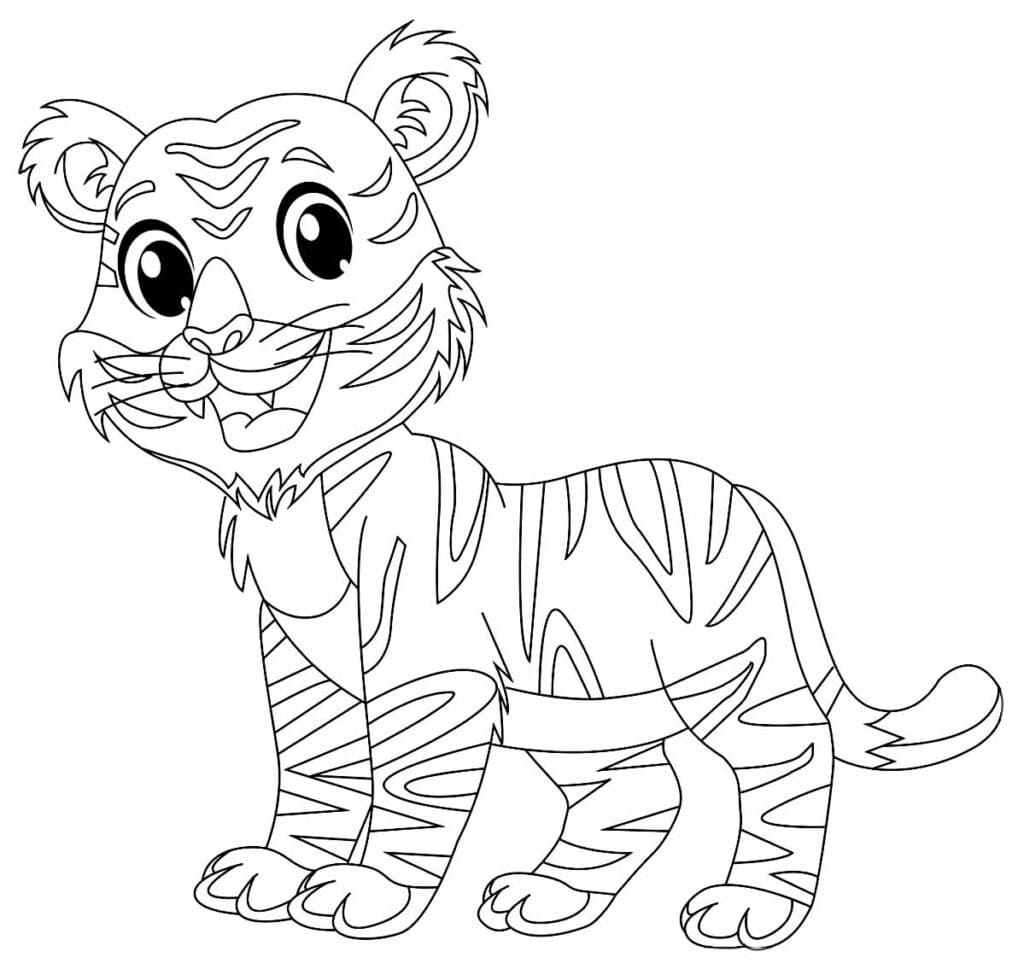 Desenho de Filhote de Tigre Alegre para Colorir e Pintar
