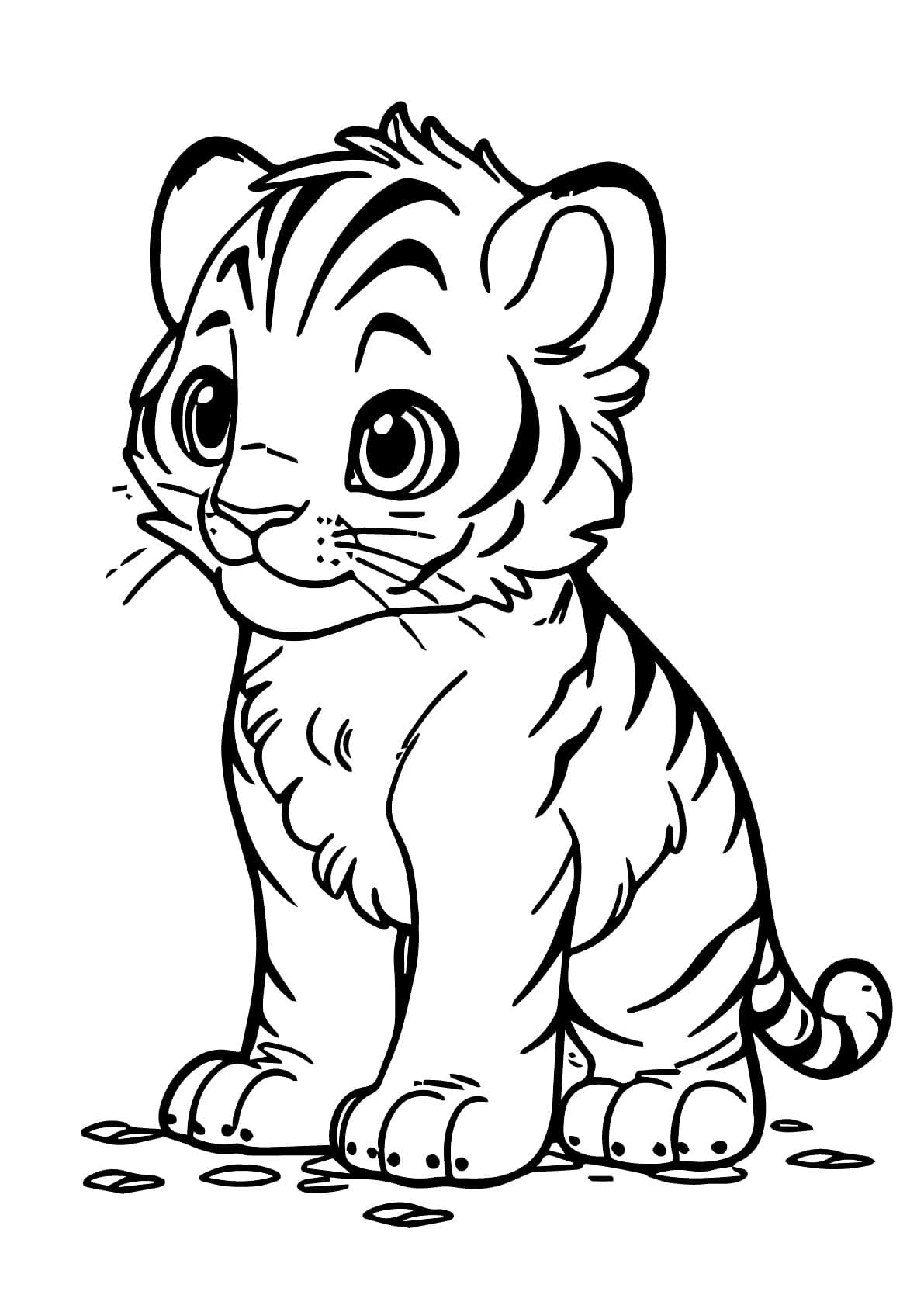 Desenho de Filhote de Tigre Amigável para Colorir e Pintar
