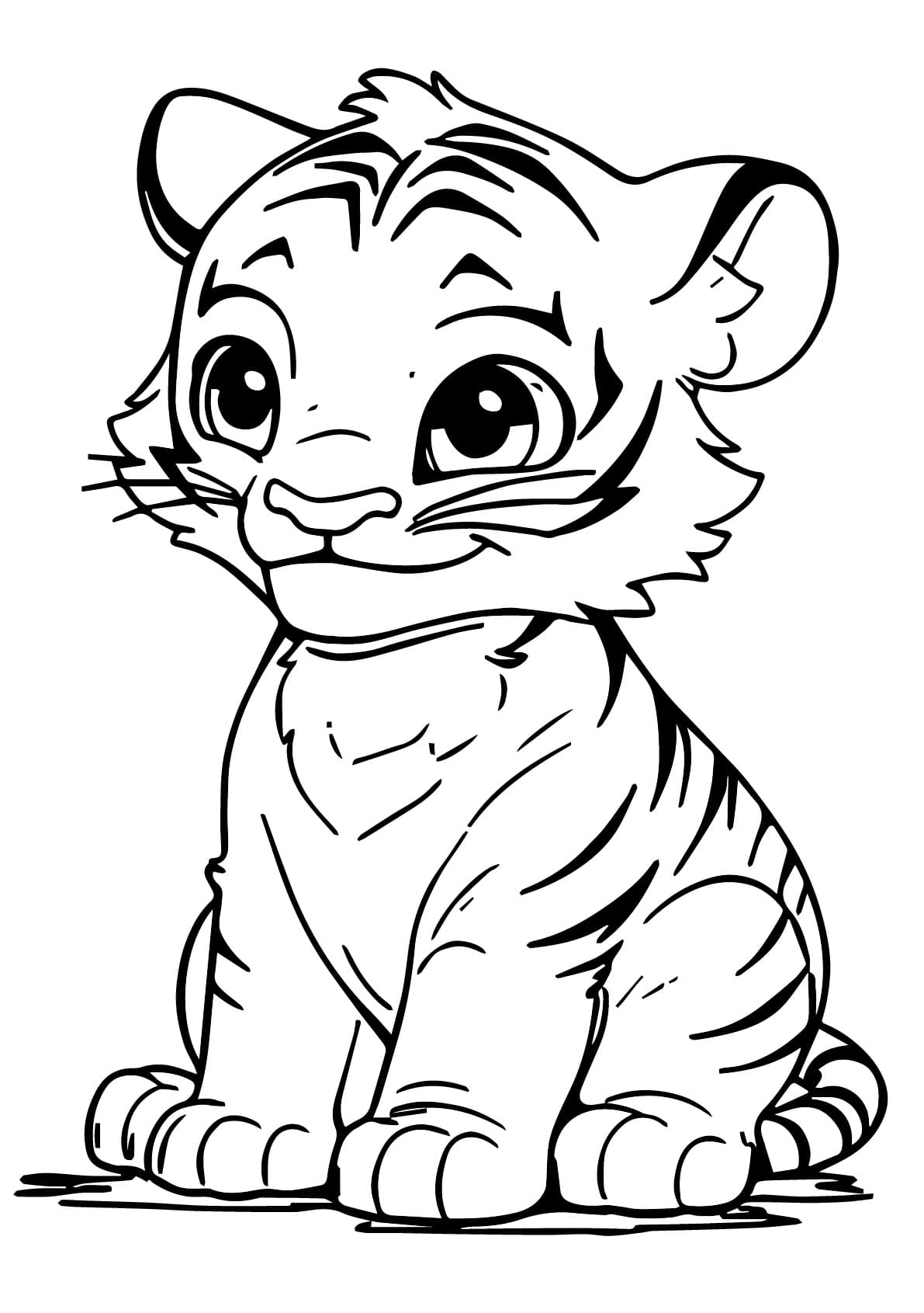 Desenho de Filhote de Tigre Animado para Colorir e Pintar