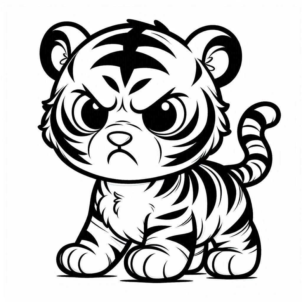 Desenho de Filhote de Tigre Bravo para Colorir e Pintar