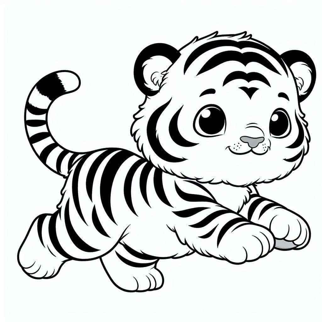 Desenho de Filhote de Tigre Correndo para Colorir e Pintar