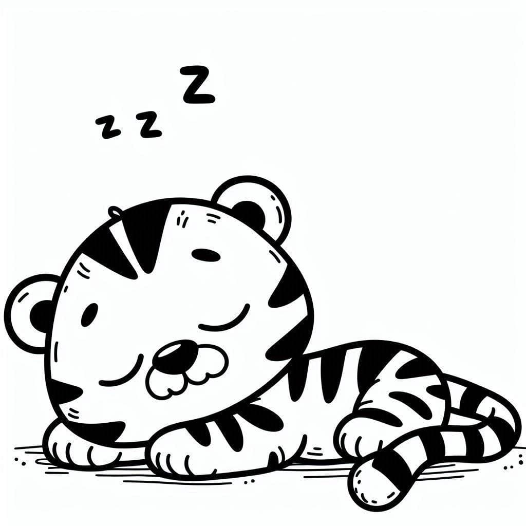 Desenho de Filhote de Tigre Dormindo para Colorir e Pintar
