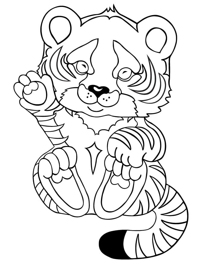 Desenho de Filhote de Tigre Feliz para Colorir e Pintar