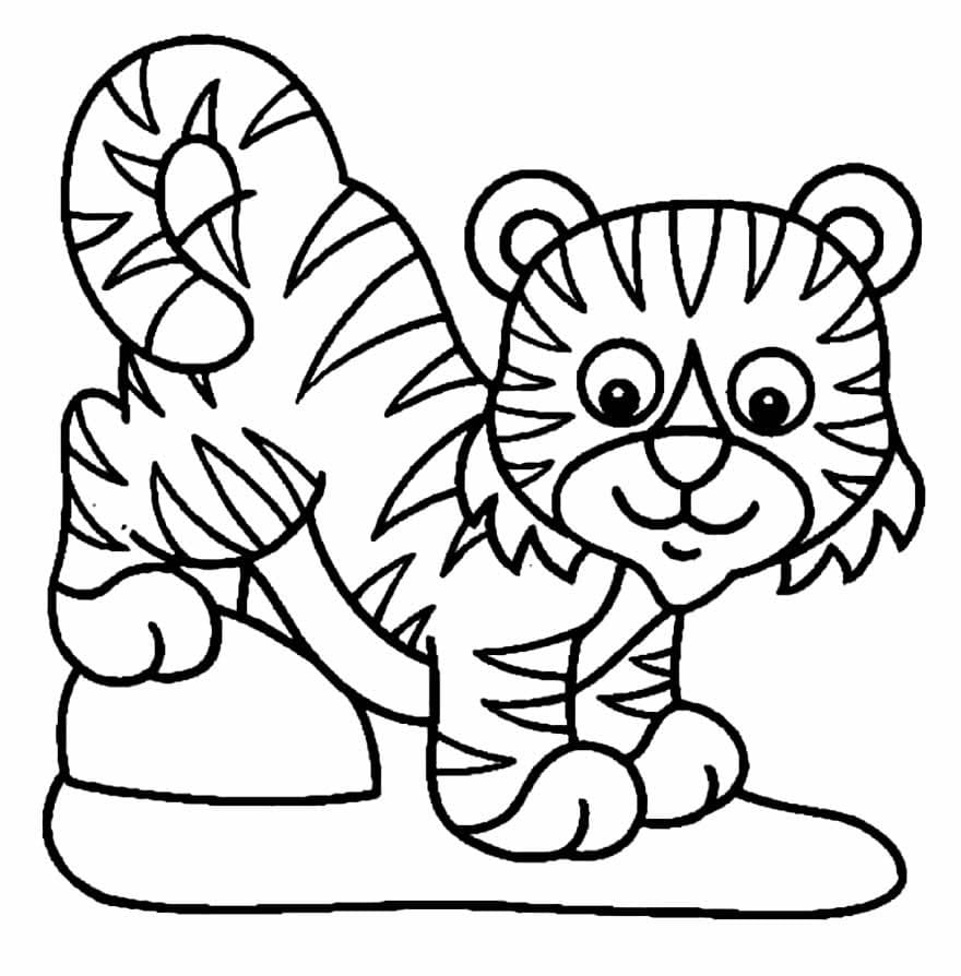 Desenho de Filhote de Tigre Grátis para Colorir e Pintar