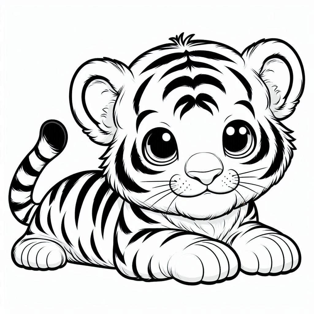 Desenho de Filhote de Tigre Imprimivel para Crianças para Colorir e Pintar