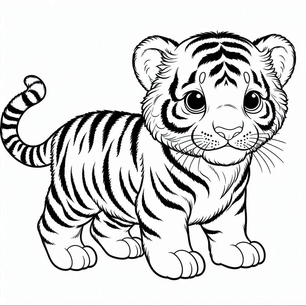 Desenho de Filhote de Tigre Imprimivel para Colorir e Pintar