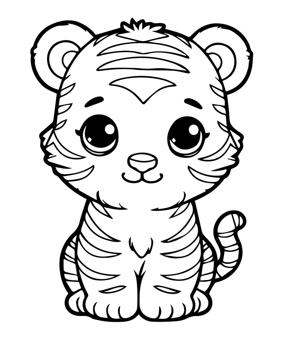 Desenho de Filhote de Tigre Kawaii para Colorir e Pintar