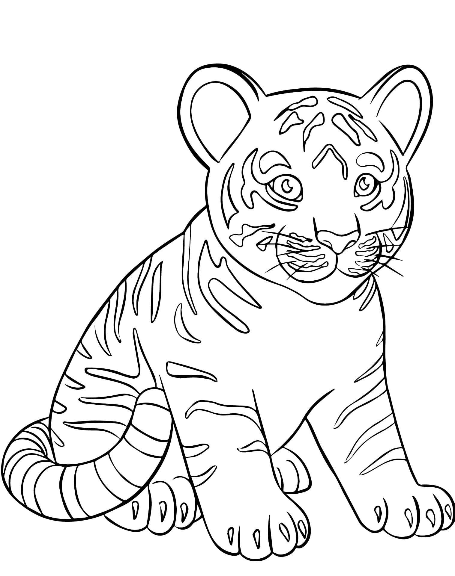 Desenho de Filhote de Tigre Normal para Colorir e Pintar