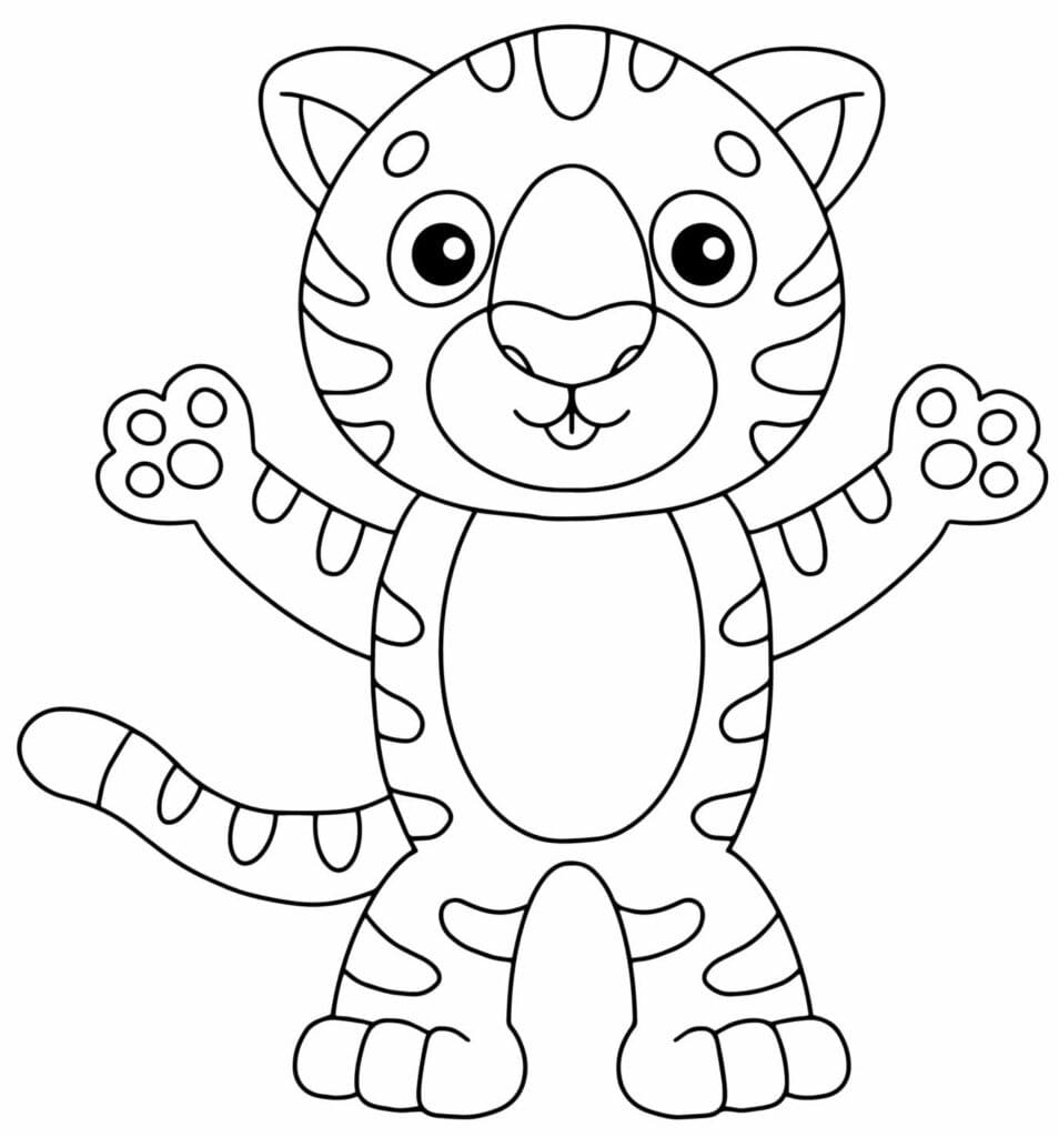Desenho de Filhote de Tigre para Crianças para Colorir e Pintar