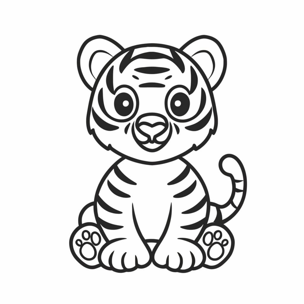Desenho de Filhote de Tigre Sentado para Colorir e Pintar