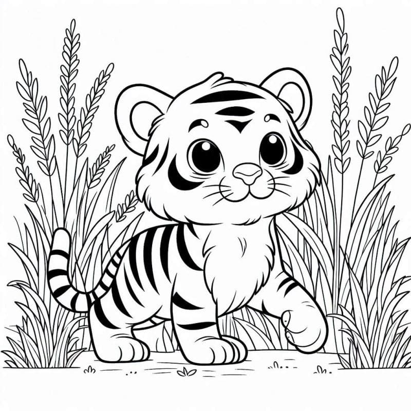 Desenho de Filhote de Tigre Sorridente para Colorir e Pintar