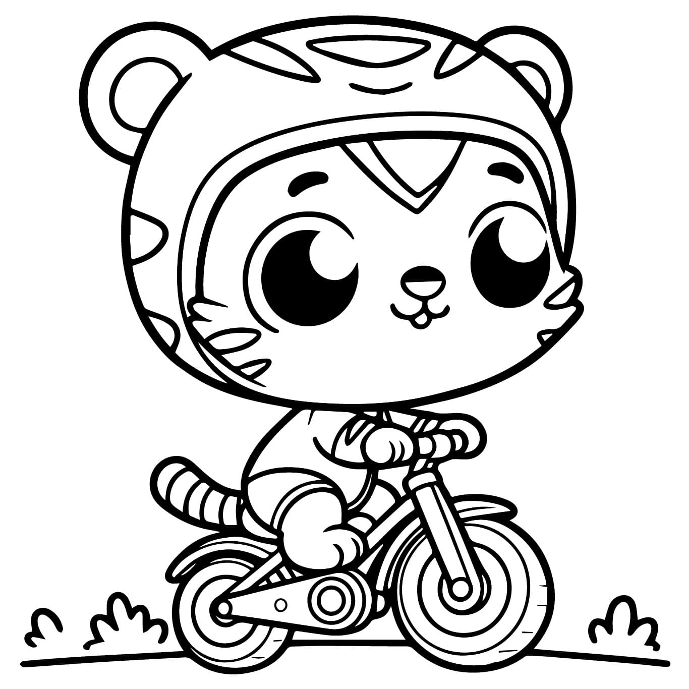 Desenho de Filhote de Tigre em uma Bicicleta para Colorir e Pintar