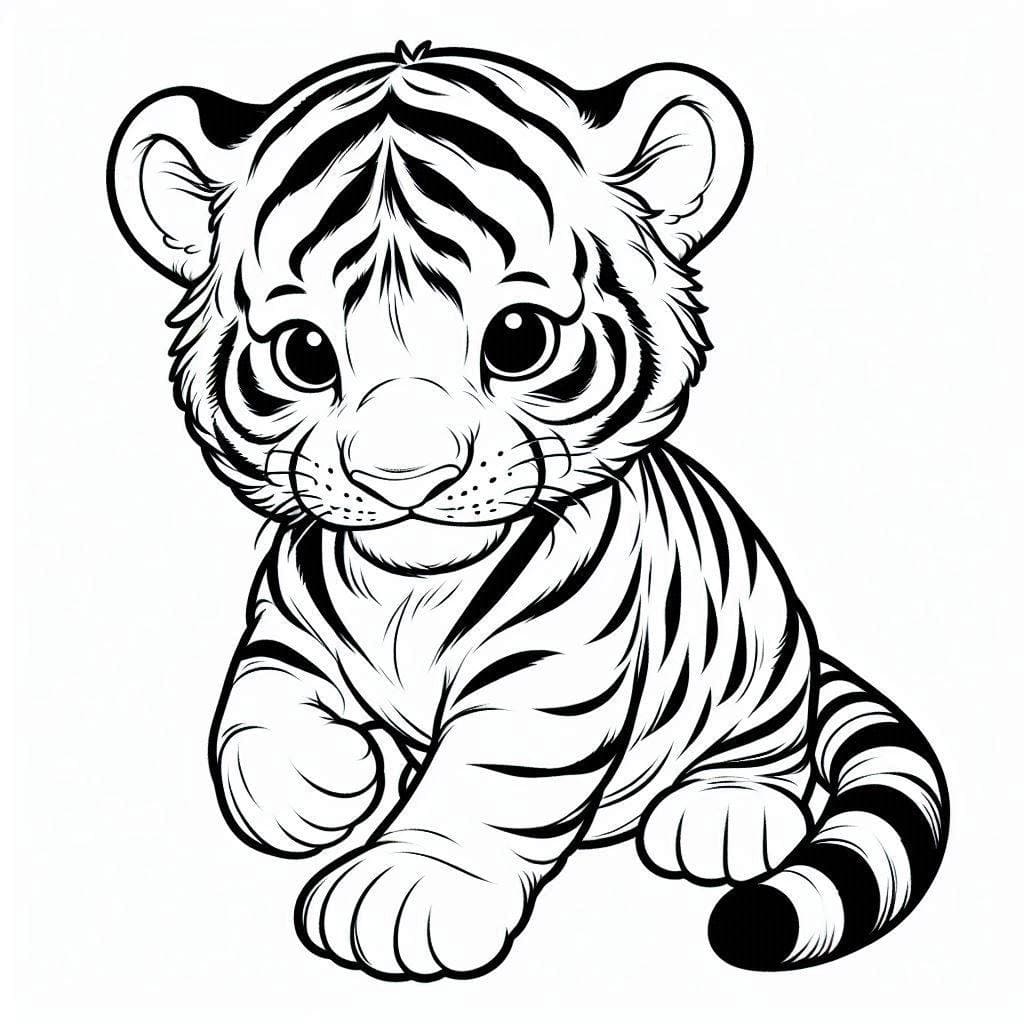 Desenho de Imagem de Filhote de Tigre para Colorir e Pintar