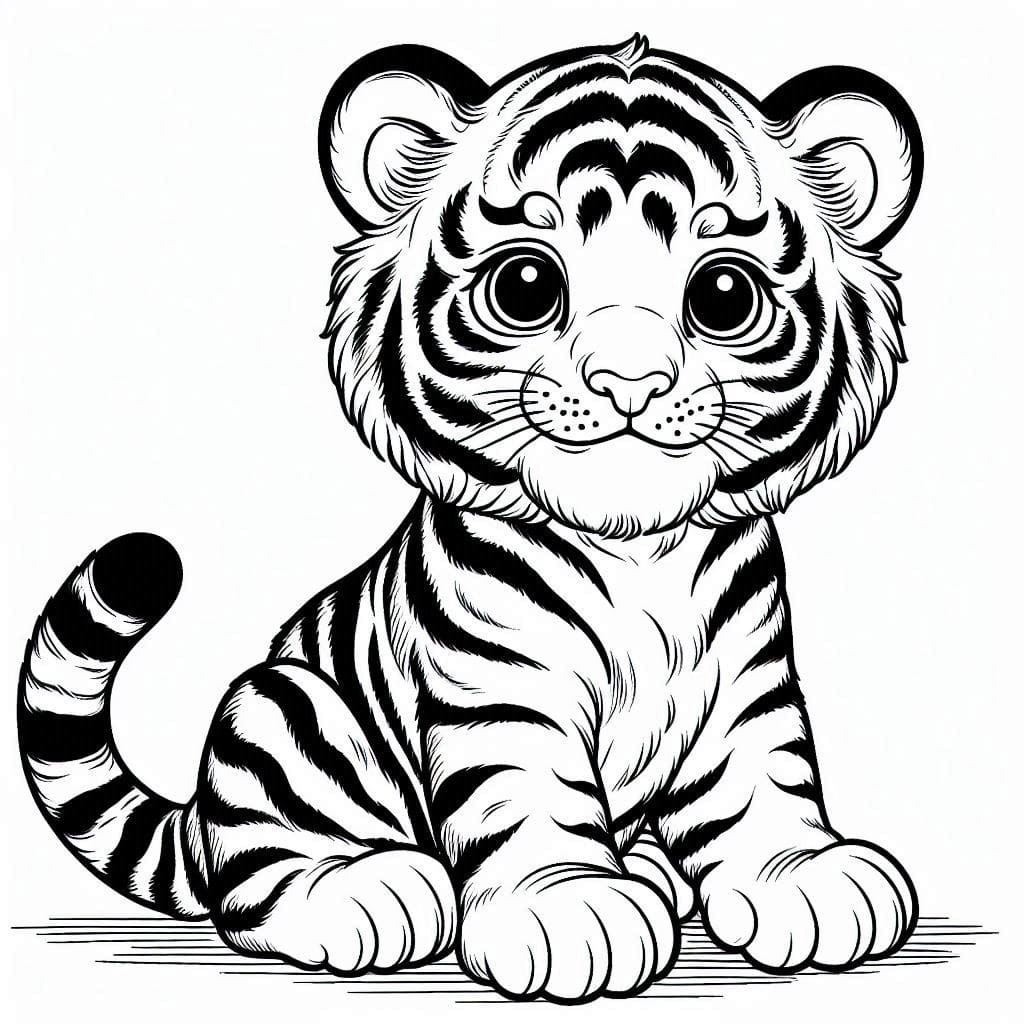 Desenho de Imprimivel Filhote de Tigre para Colorir e Pintar