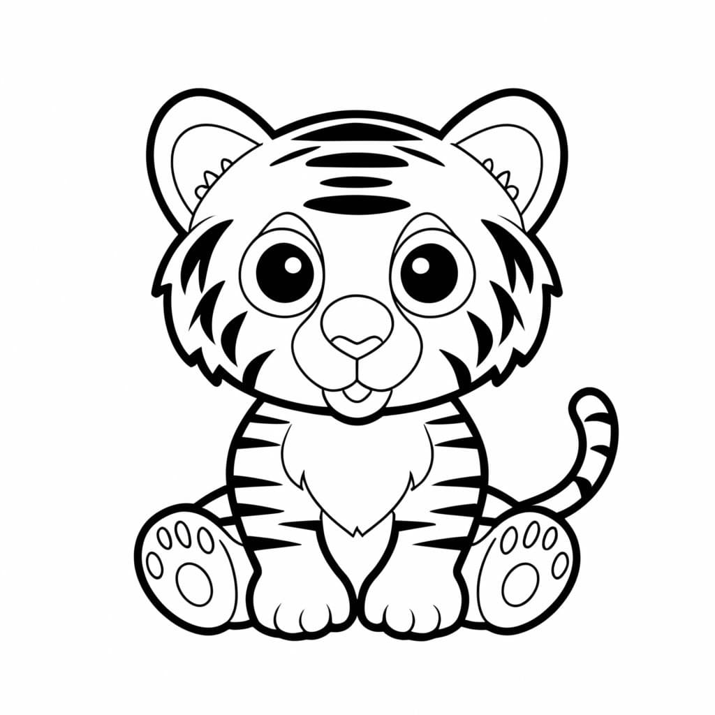 Desenho de Pequeno Filhote de Tigre para Colorir e Pintar