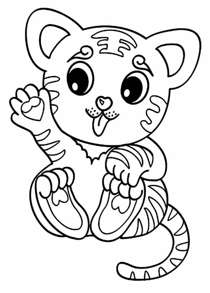 Desenho de um Filhote de Tigre Alegre para Colorir e Pintar
