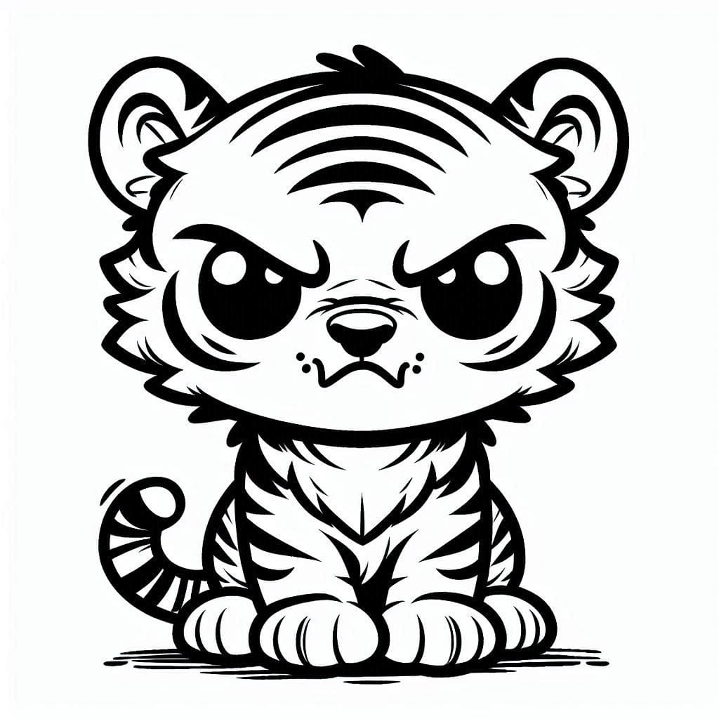 Desenho de um Filhote de Tigre Bravo para Colorir e Pintar