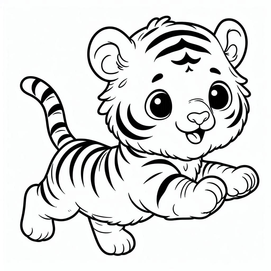 Desenho de um Filhote de Tigre Correndo para Colorir e Pintar