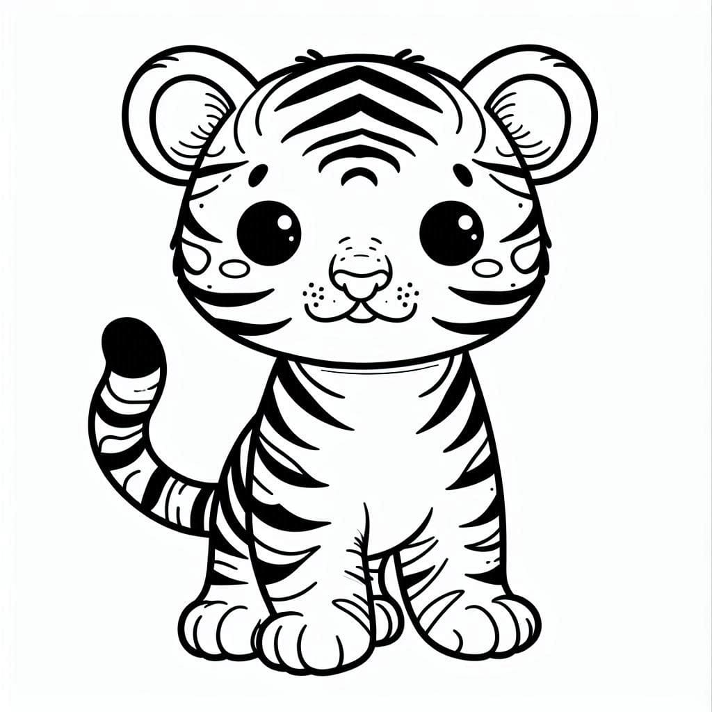 Desenho de um Filhote de Tigre Fofo para Colorir e Pintar