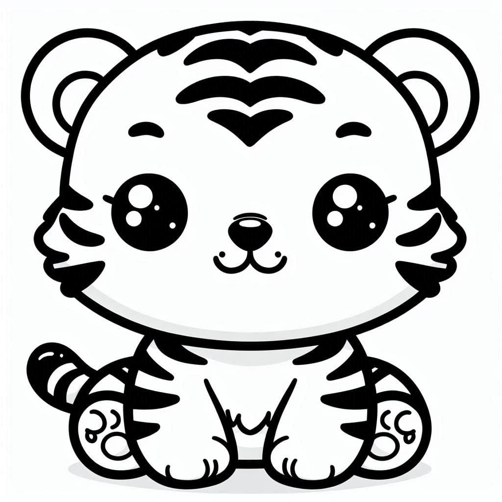 Desenho de um Filhote de Tigre Kawaii para Colorir e Pintar